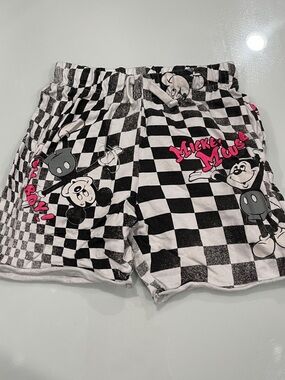 Disney Black & White Checkered Mickey Mouse Shorts with Pink Accents